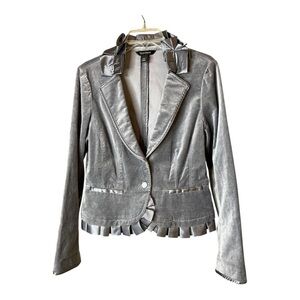 White House Black Market Women’s Gray/Silver Velvet Ruffled Blazer SZ 10